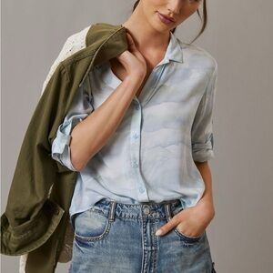 Cloth & Stone by Anthropology Blue Motif Button-Down Shirt